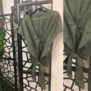 Eloquii Forest Green Tie-Front Blouse